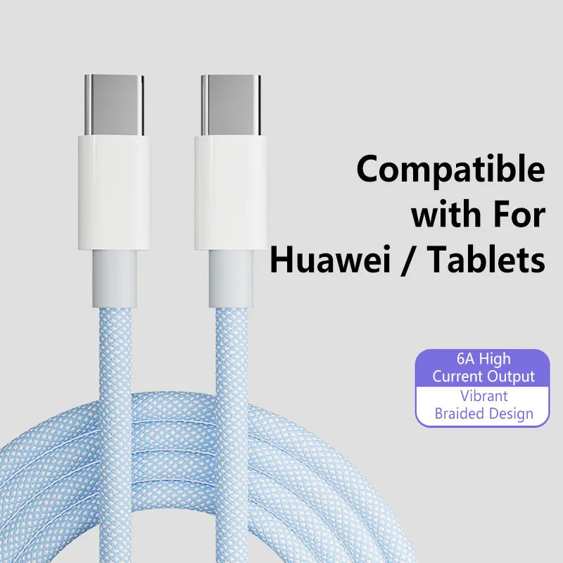 100W USB-C to USB-C Braided Fast Charging Cable – 6A, 1M USB-C Charging Cable SPOT Blue 1m