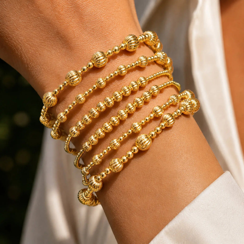 Gold Beaded Bracelet – Copper Stretch Stackable Women's Jewelry Beaded Bracelet SPOT