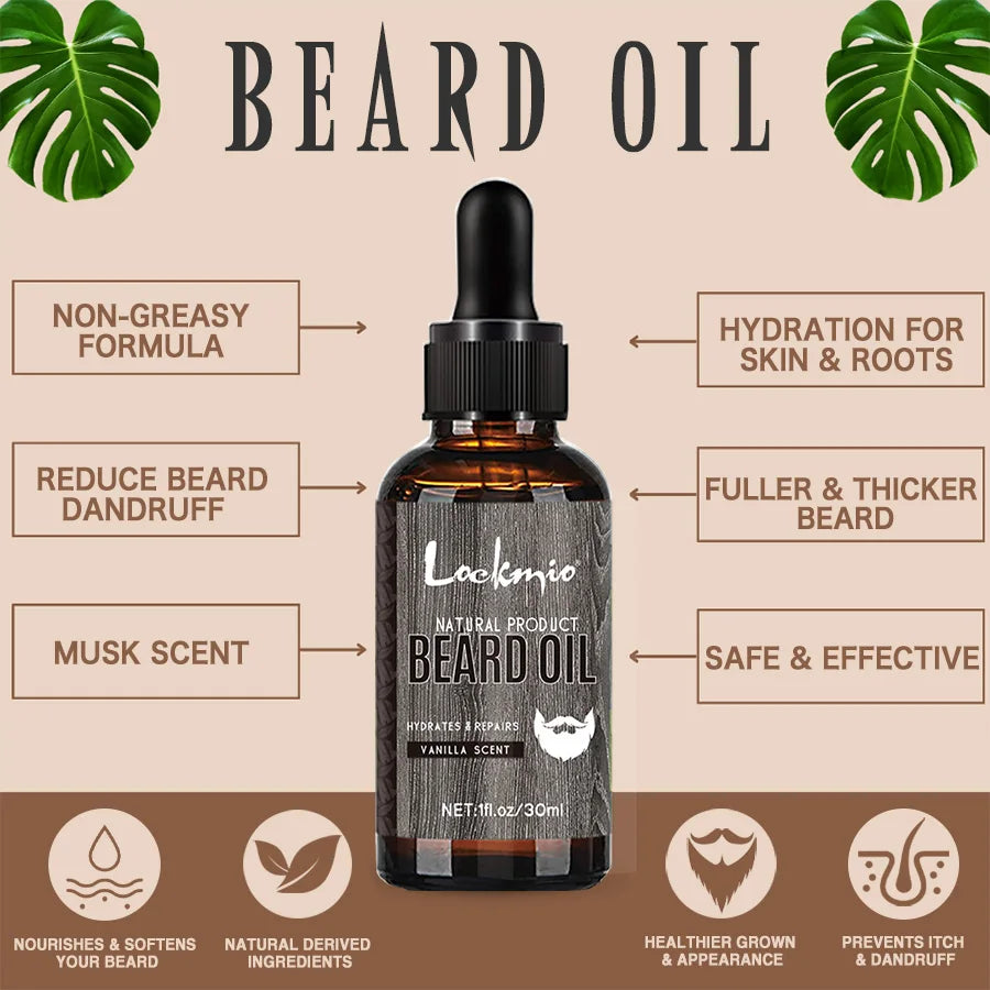 LOCKMIO 2-Pack Vanilla Beard Oil – Nourish, Soften & Thicken Beard Oil SPOT