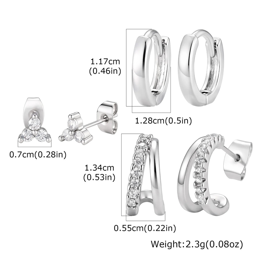 3-Pair CZ Huggie Hoop Earrings – Stackable Minimalist Set Huggie Hoop Earrings SPOT EBD-518S