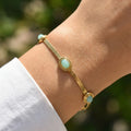 Herringbone Bracelet – Stainless Steel & Natural Turquoise Fashion Bracelet SPOT BR-2635G02