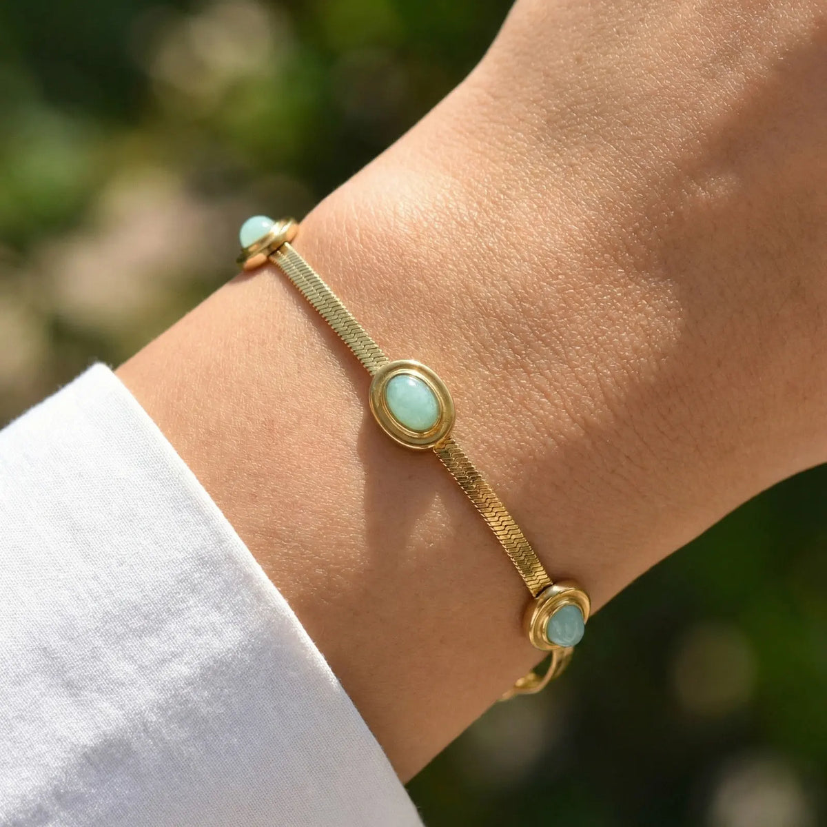 Herringbone Bracelet – Stainless Steel & Natural Turquoise Fashion Bracelet SPOT BR-2635G02