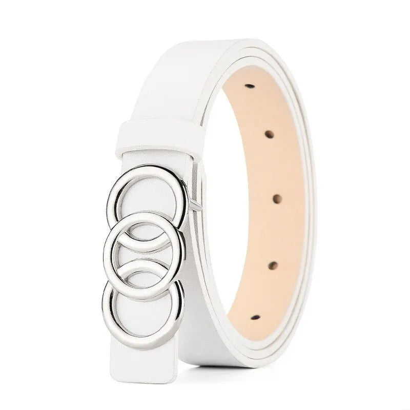 Women's PU Leather Belt – Silver Triple Circle Buckle Women's Fashion Belt SPOT