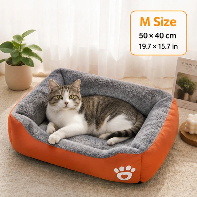 Soft Square Dog Sofa Bed – Warm Washable Pet Cushion
