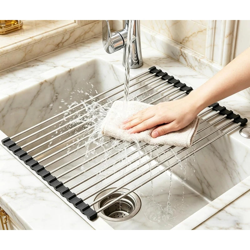 Foldable Over-Sink Dish Drying Rack – 15-Tube Stainless Steel Dish Drying Rack SPOT