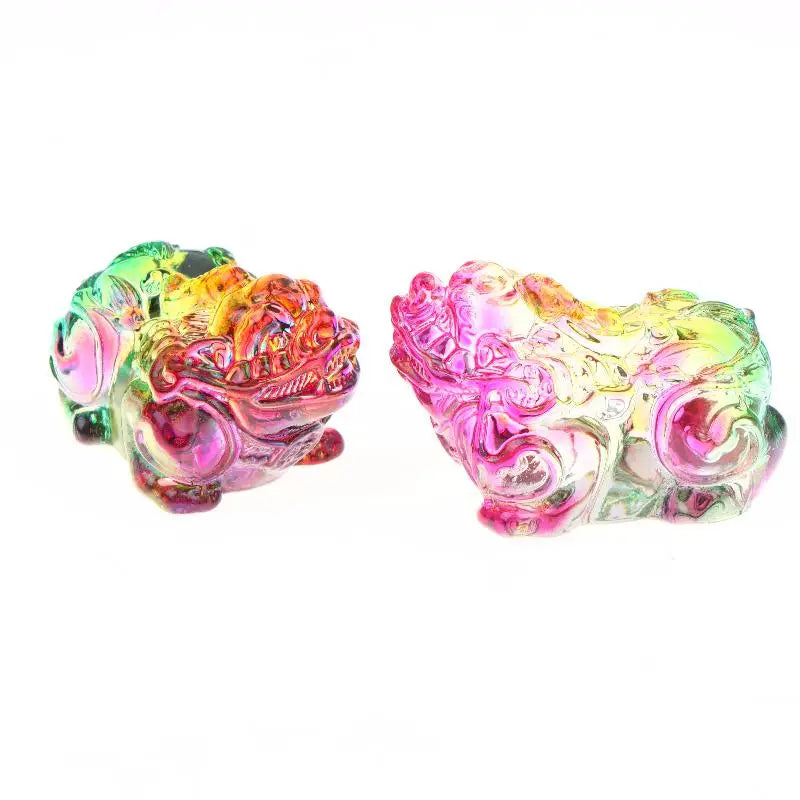 Crystal Pixiu Figurine 2-Pack – Feng Shui Wealth Ornament Decorative Figurine SPOT