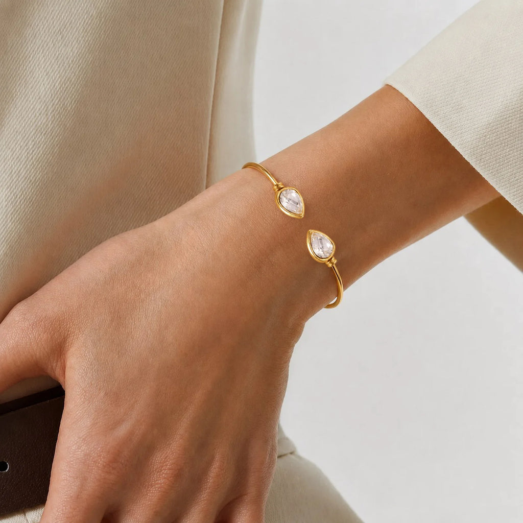 Teardrop CZ Gold Cuff Bracelet – Adjustable Stainless Steel Bangle Cuff Bracelet SPOT