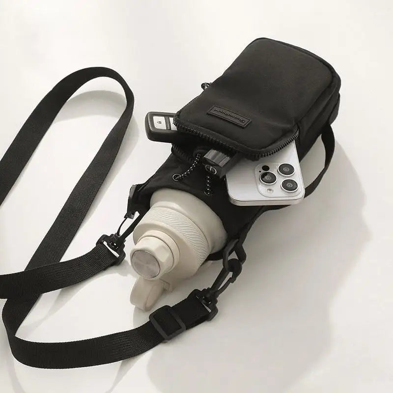 Water Bottle Sling Bag with Phone Pocket – Nylon Carrier Bottle Sling Carrier SPOT pink