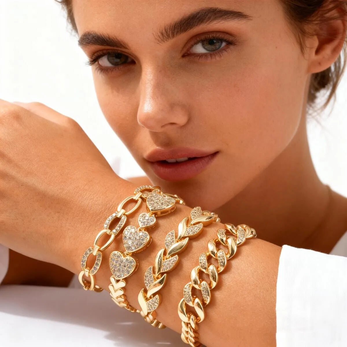 Meaeguet Heart Pavé CZ Tennis Bracelet – Gold Link Jewelry Tennis Bracelet SPOT