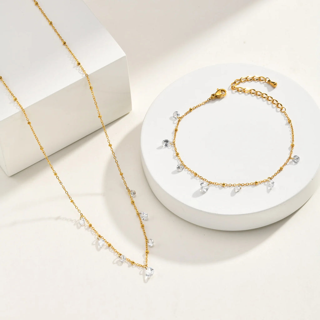 Zirconia Satellite Chain Bracelet – 18K Gold Plated Steel Chain Link Bracelet SPOT