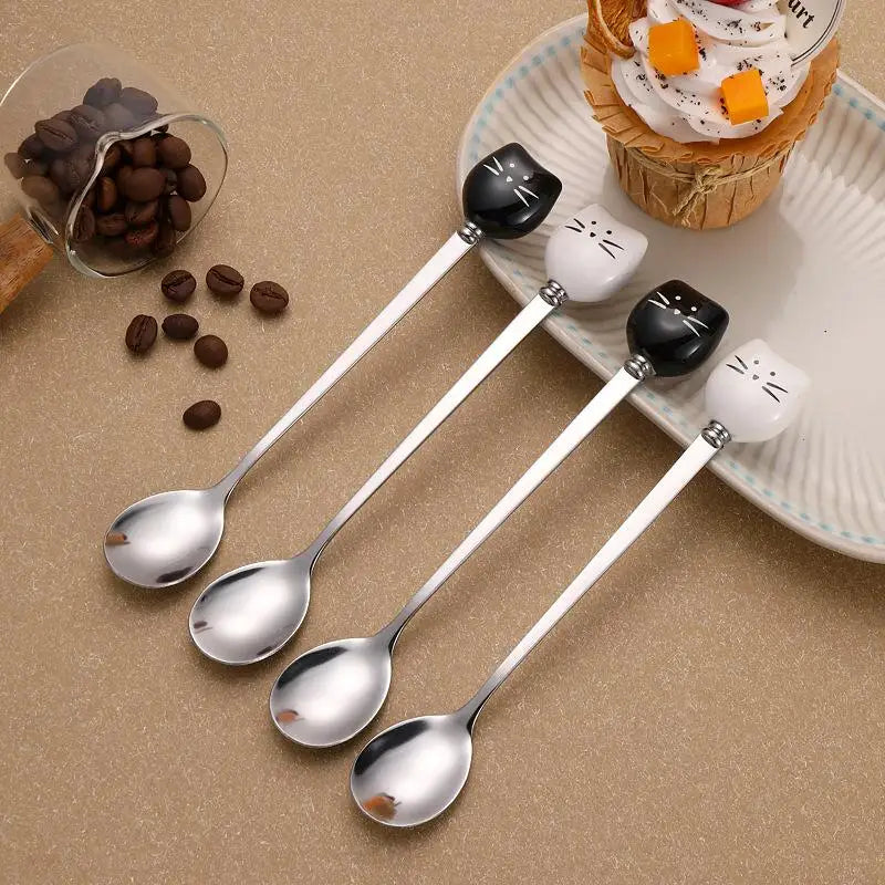 Black & White Cat Ceramic Stainless Steel Spoon – Coffee & Dessert Novelty Spoon SPOT