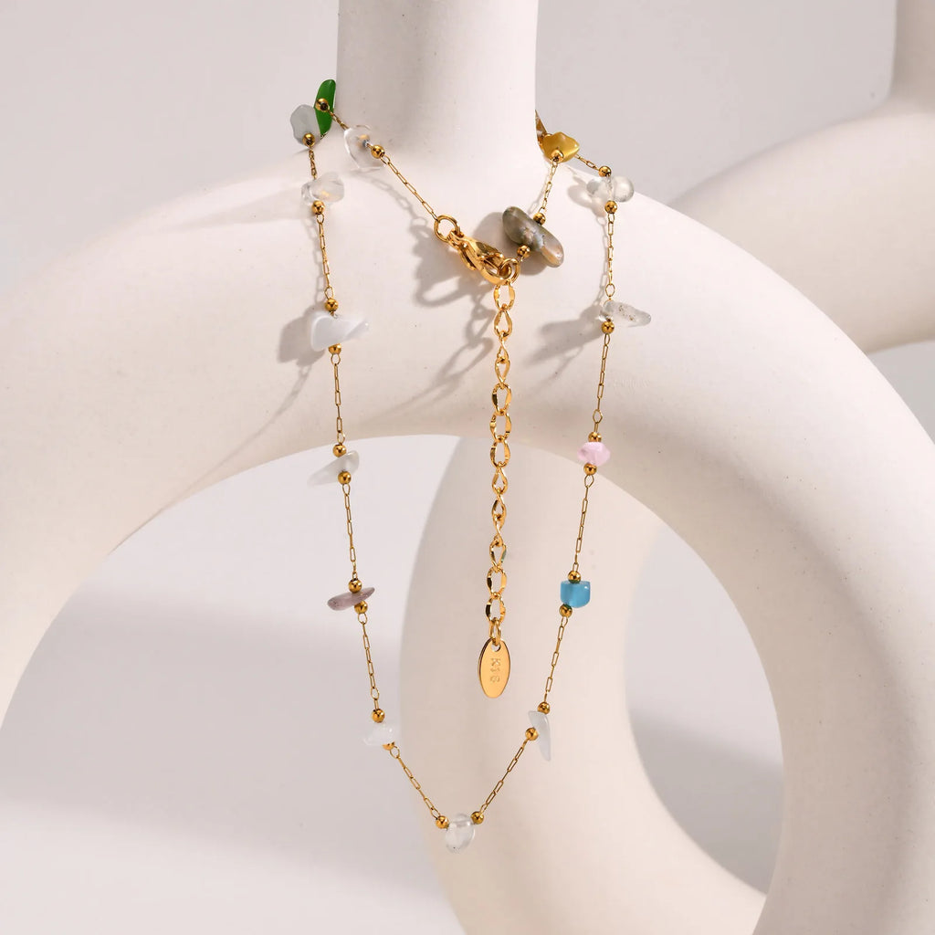 Meaeguet Natural Stone Choker Necklace – Gold Clavicle Chain Choker Necklace SPOT