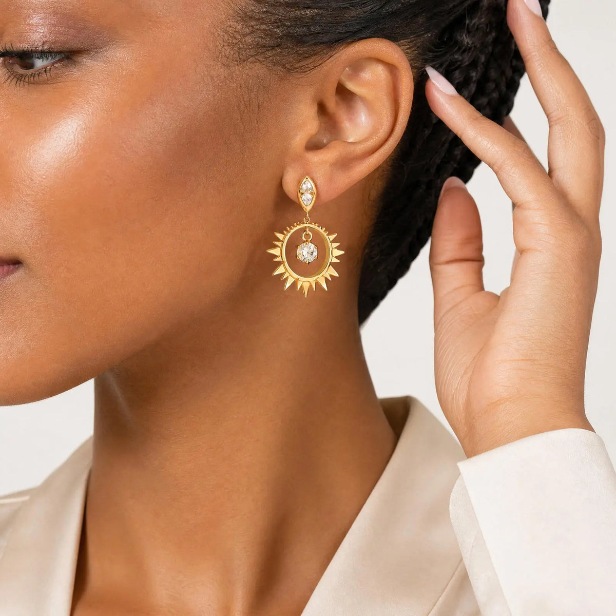 Zirconia Sun Drop Earrings – Gold Hypoallergenic Stainless Steel Drop Earrings SPOT
