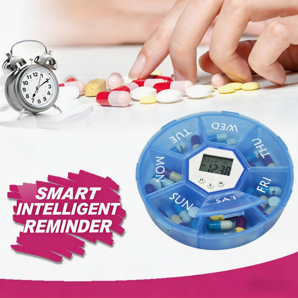 Smart Alarm 7-Day Weekly Pill Organizer with Timer Pill Organizer SPOT