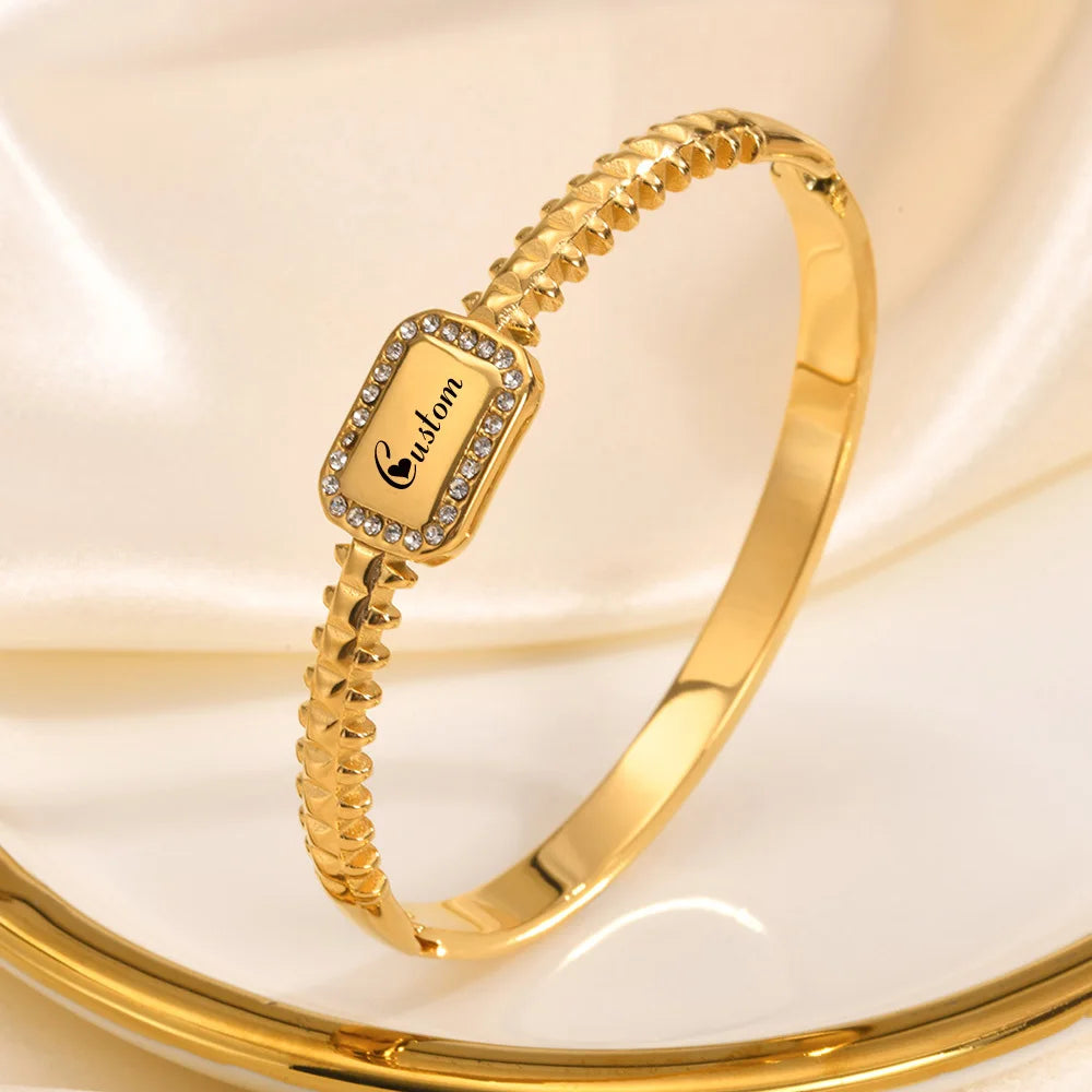 Personalized Initial Bracelet – Zirconia Stainless Steel Bangle Personalized Bracelet SPOT