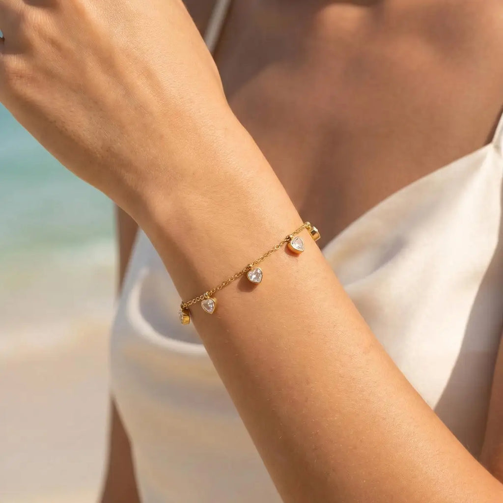 Gold Plated Heart CZ Anklet – Waterproof Satellite Chain Anklet Bracelet SPOT
