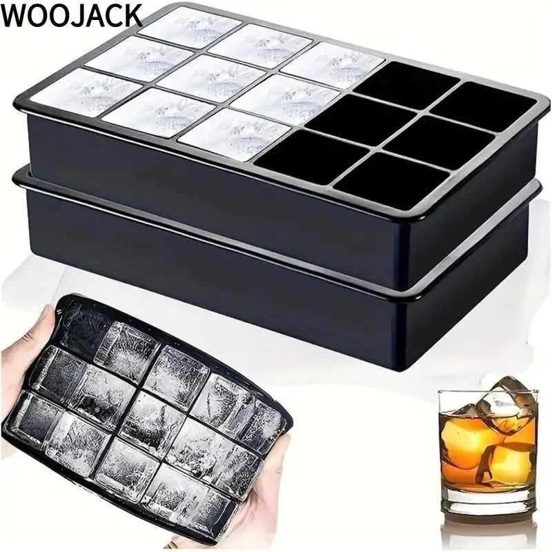 WOOJACK Silicone Ice Cube Tray – 15 Large Square Ice Molds Silicone Ice Tray SPOT