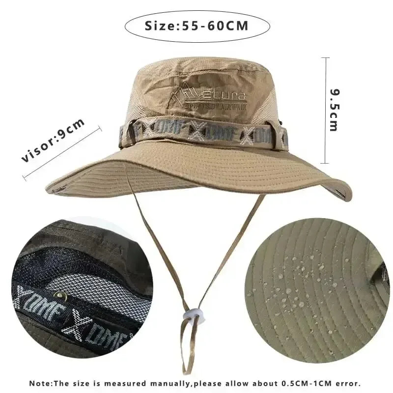 Men's Wide Brim Mesh Bucket Hat – Safari Fishing Outdoor Cap Outdoor Bucket Hat SPOT