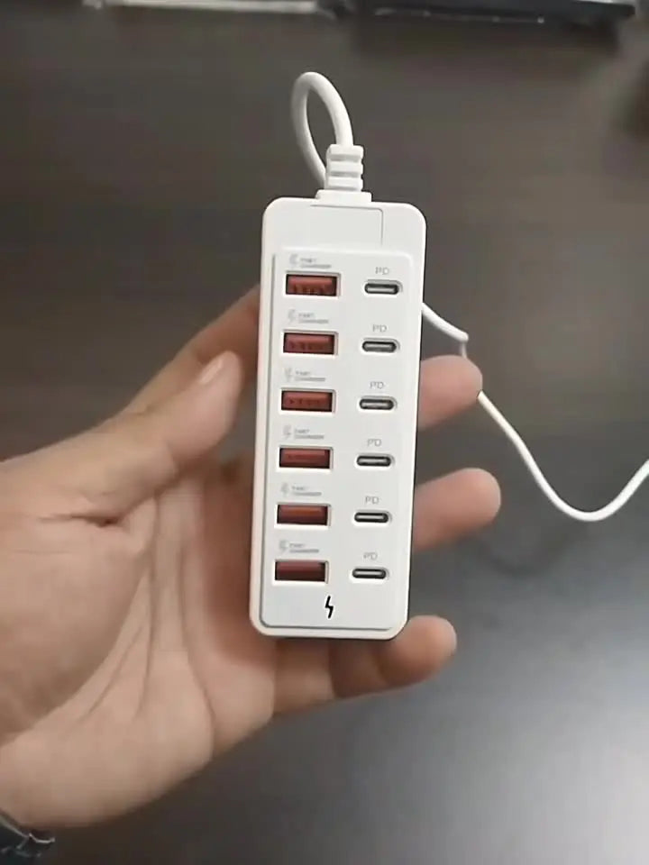 6-Port Fast-Charging USB Hub with Power Indicator | USB-C & USB-A USB Multi-Port Charger SPOT