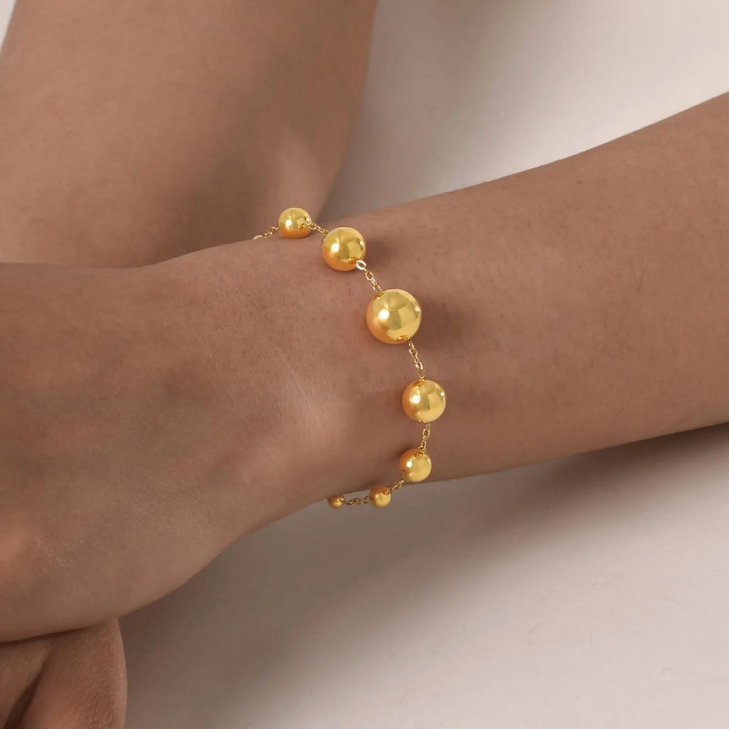 Meaeguet 18K Gold Ball Bead Chain Bracelet – Waterproof Gold Chain Bracelet SPOT