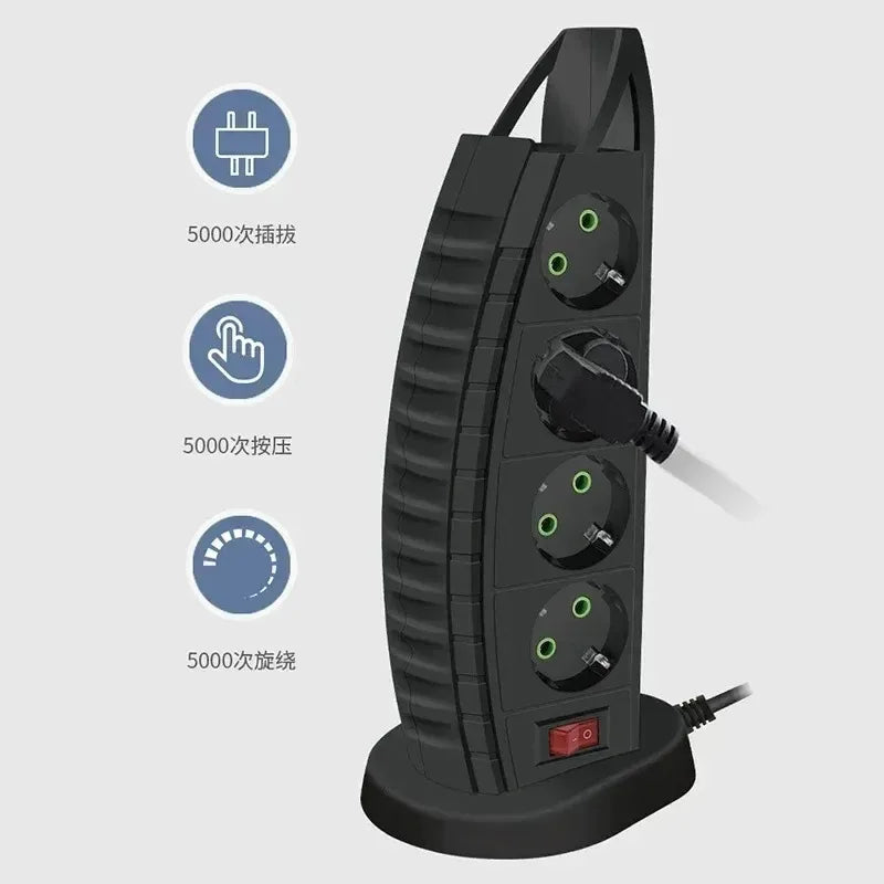 Vertical Tower Power Strip EU Plug – 4 AC, 3 USB, 1 USB-C USB Power Strip SPOT