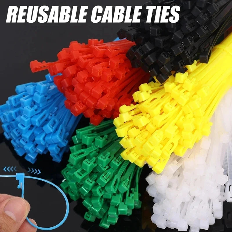 100-Pack Reusable Self-Locking Nylon Cable Ties – Mixed Colors Reusable Cable Ties SPOT