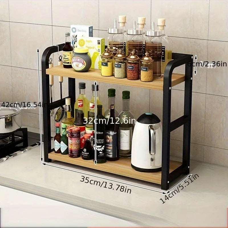 2-Tier Metal Countertop Shelf – Rustproof Kitchen Organizer Countertop Shelf Organizer SPOT Walnut Color