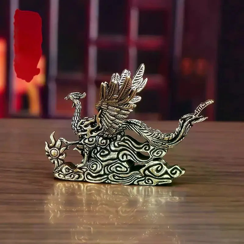 Brass Phoenix Figurine – Good Luck Desktop Ornament & Gift Decorative Figurine SPOT