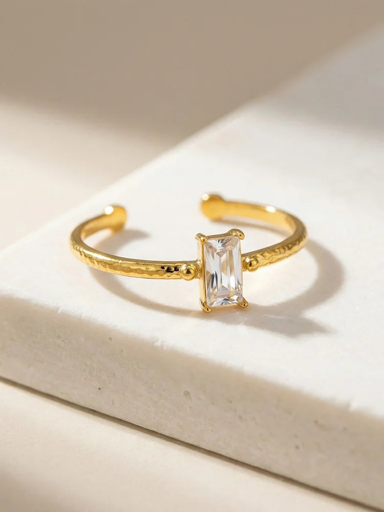 Meaeguet Square CZ Adjustable Ring | 18K Gold Stainless Steel Fashion Ring SPOT