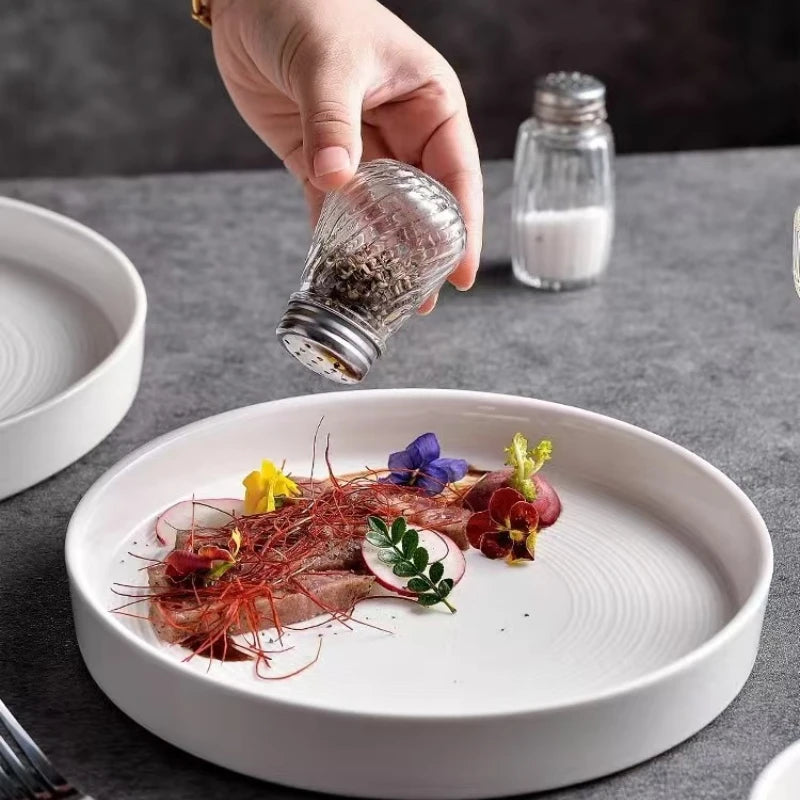 Nordic White Ceramic Dinner Plates – Flat Steak & Pasta Plates Ceramic Dinner Plates SPOT
