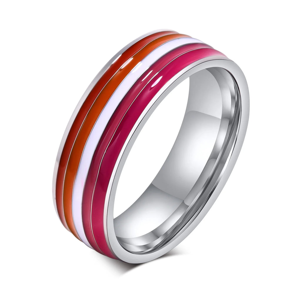 Pride Rainbow Flag Ring – Stainless Steel Band for Women Fashion Band Ring SPOT