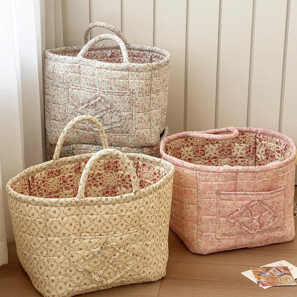 Vintage Floral Foldable Storage Basket with Handle | 32×26cm Foldable Storage Basket SPOT