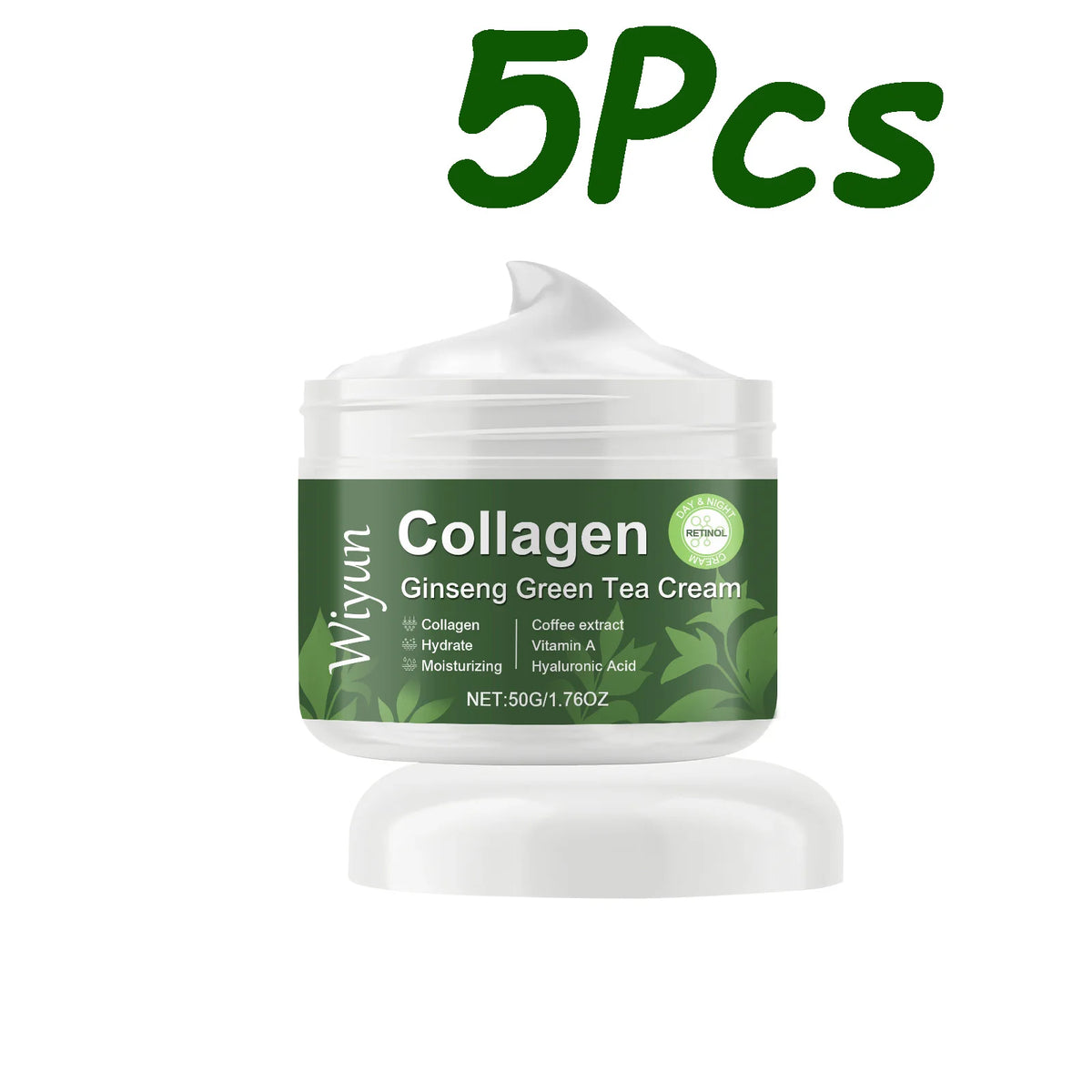 WIYUN Collagen Ginseng Green Tea Anti-Aging Face Cream 50g Anti-Aging Face Cream SPOT 5 x 50g Boxed