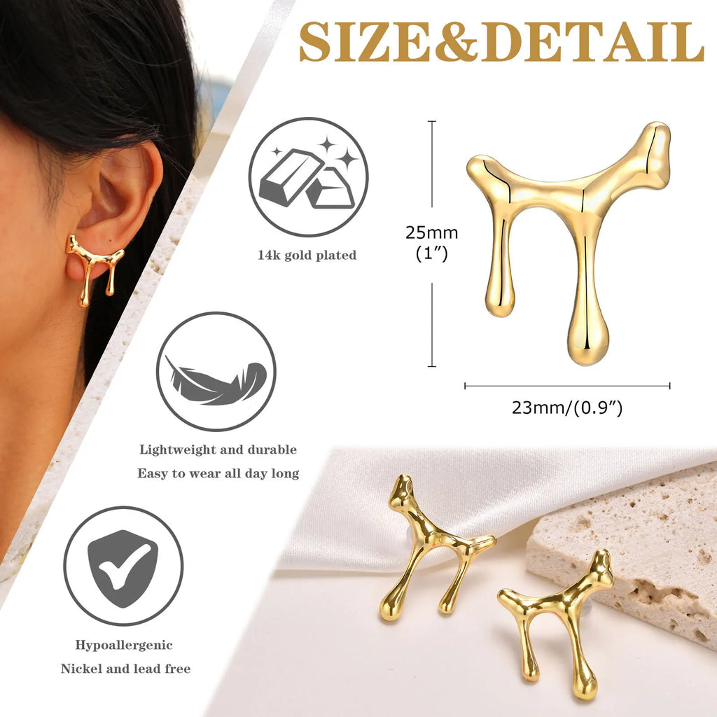 Meaeguet Gold Liquid Drip Stud Earrings – Water Drop Design Stud Earrings SPOT