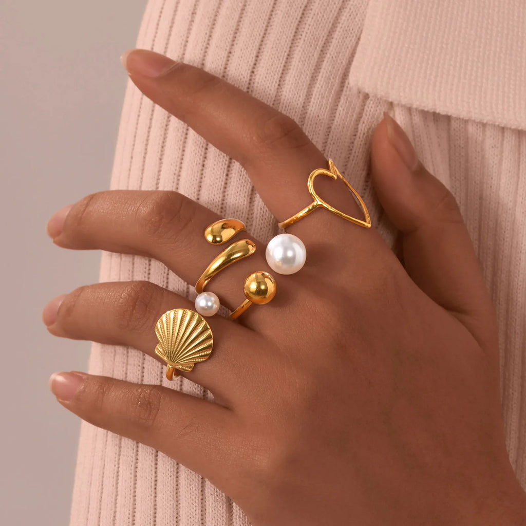 Pearl Open Ring Women – 18K Gold Plated Stainless Steel Cuff Fashion Ring SPOT