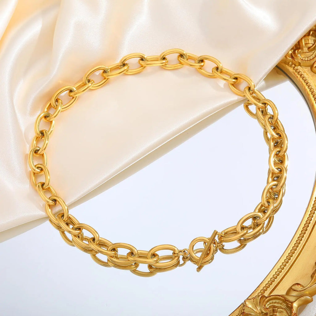 Chunky Toggle Necklace – 18K Gold Plated Oval Link Chain Chain Necklace SPOT