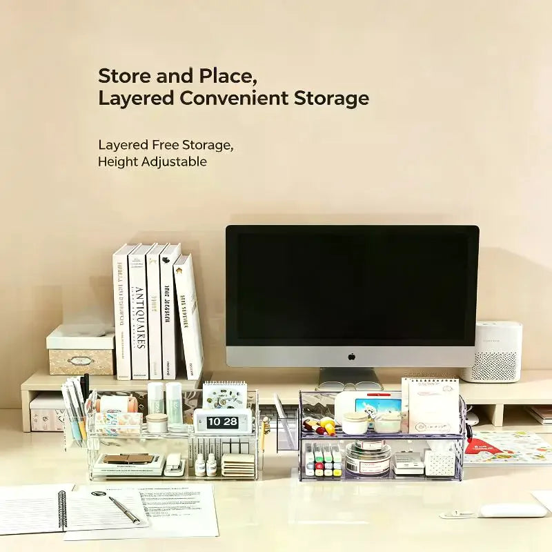 2-Tier Clear PET Desk Organizer – Tool-Free Desktop Shelf Desktop Organizer SPOT