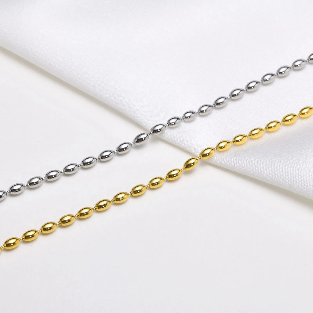 Oval Beaded Ball Chain Choker Necklace – Gold, 2mm/3mm Beaded Chain Necklace SPOT