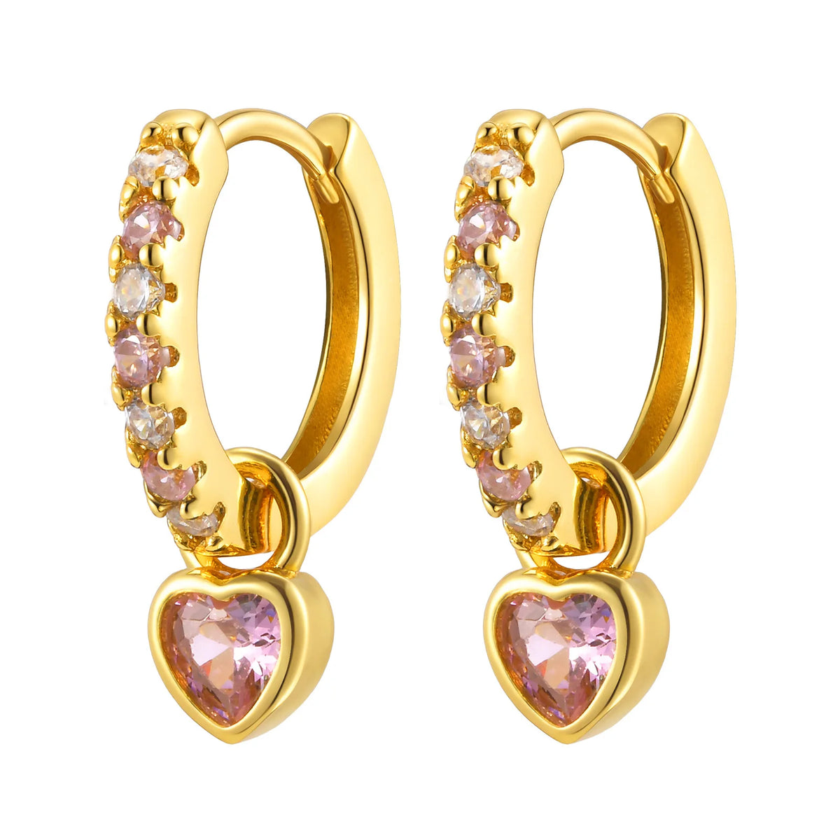 Women's Huggie Hoop Earrings – Heart CZ Dangle, Gold Plated Huggie Hoop Earrings SPOT EBD-460G04