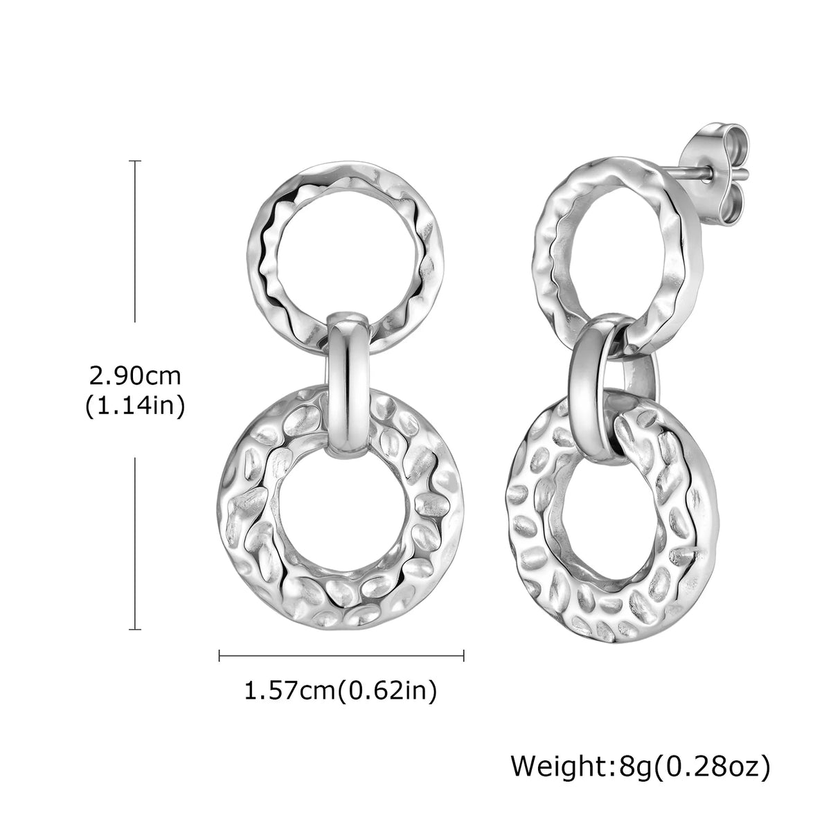Hammered Double Circle Dangle Earrings – 18K Gold Plated Steel Dangle Earrings SPOT Steel Color