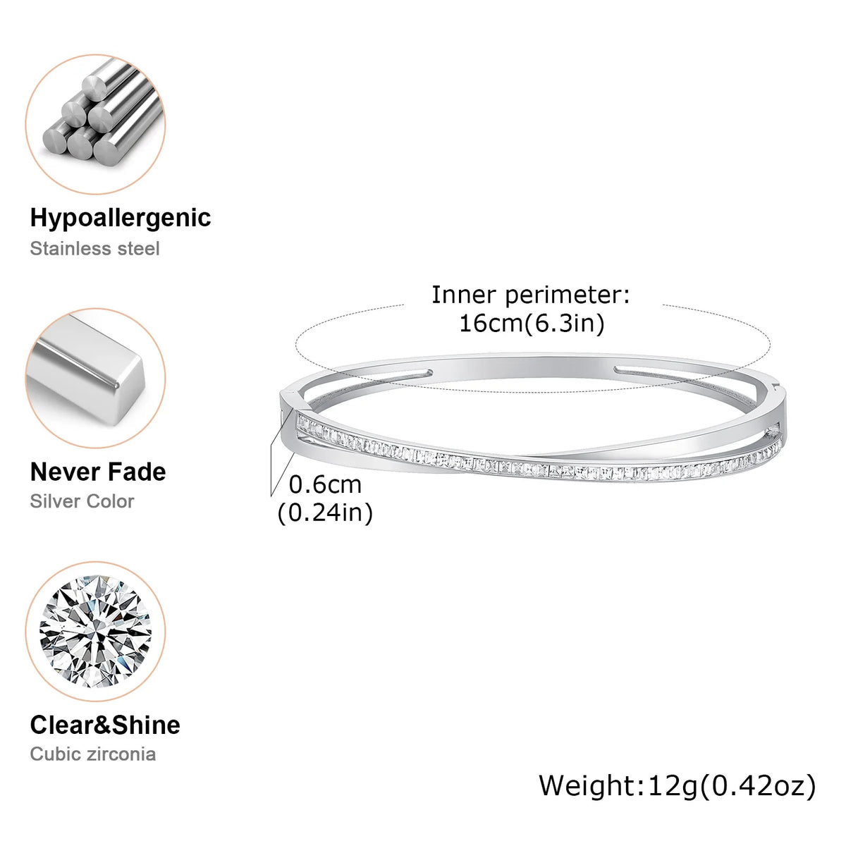 Crossover Zirconia Bangle Bracelet – Sparkly Women's Jewelry Bangle Bracelet SPOT