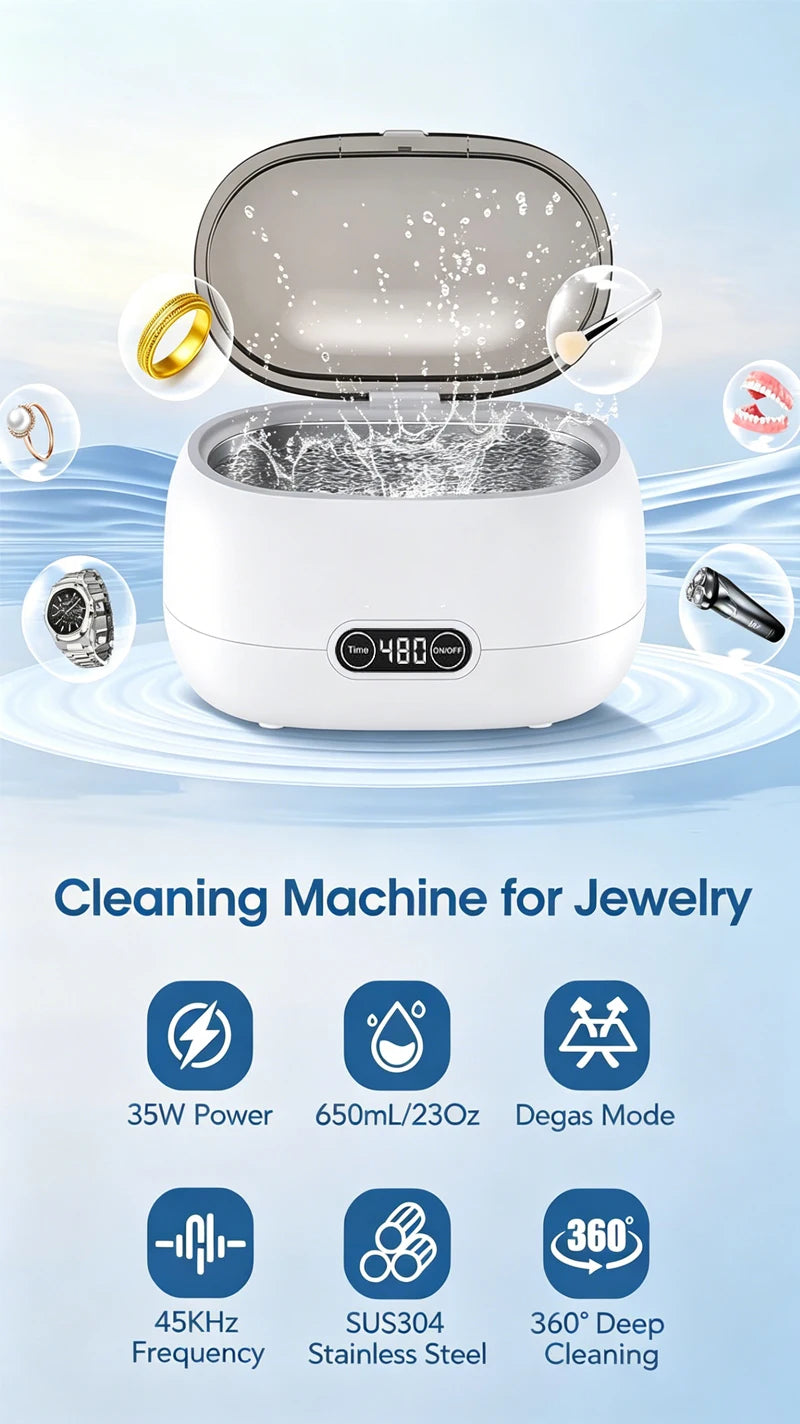 650ml Ultrasonic Cleaner 5 Modes & Timer | Jewelry & Glasses Ultrasonic Cleaner SPOT