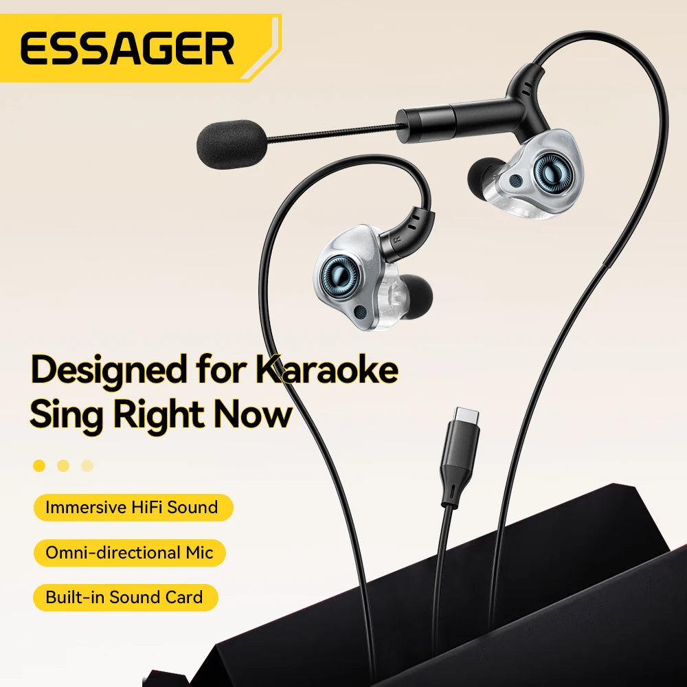 Essager Type-C Karaoke Earphones – HiFi Stereo & Sound Card Wired Karaoke Earphones SPOT
