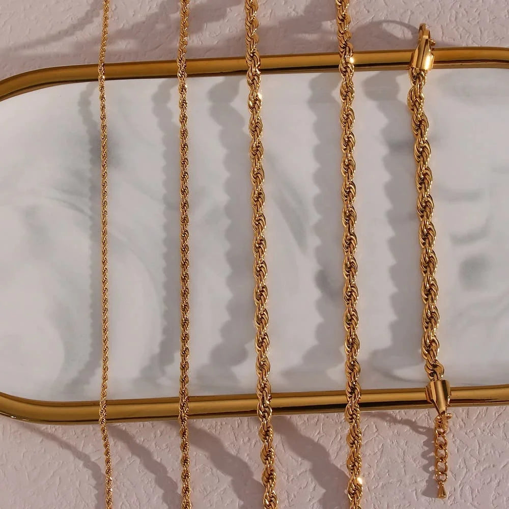 Gold Plated Stainless Steel Rope Twist Chain Necklace 2–5MM Chain Necklace SPOT