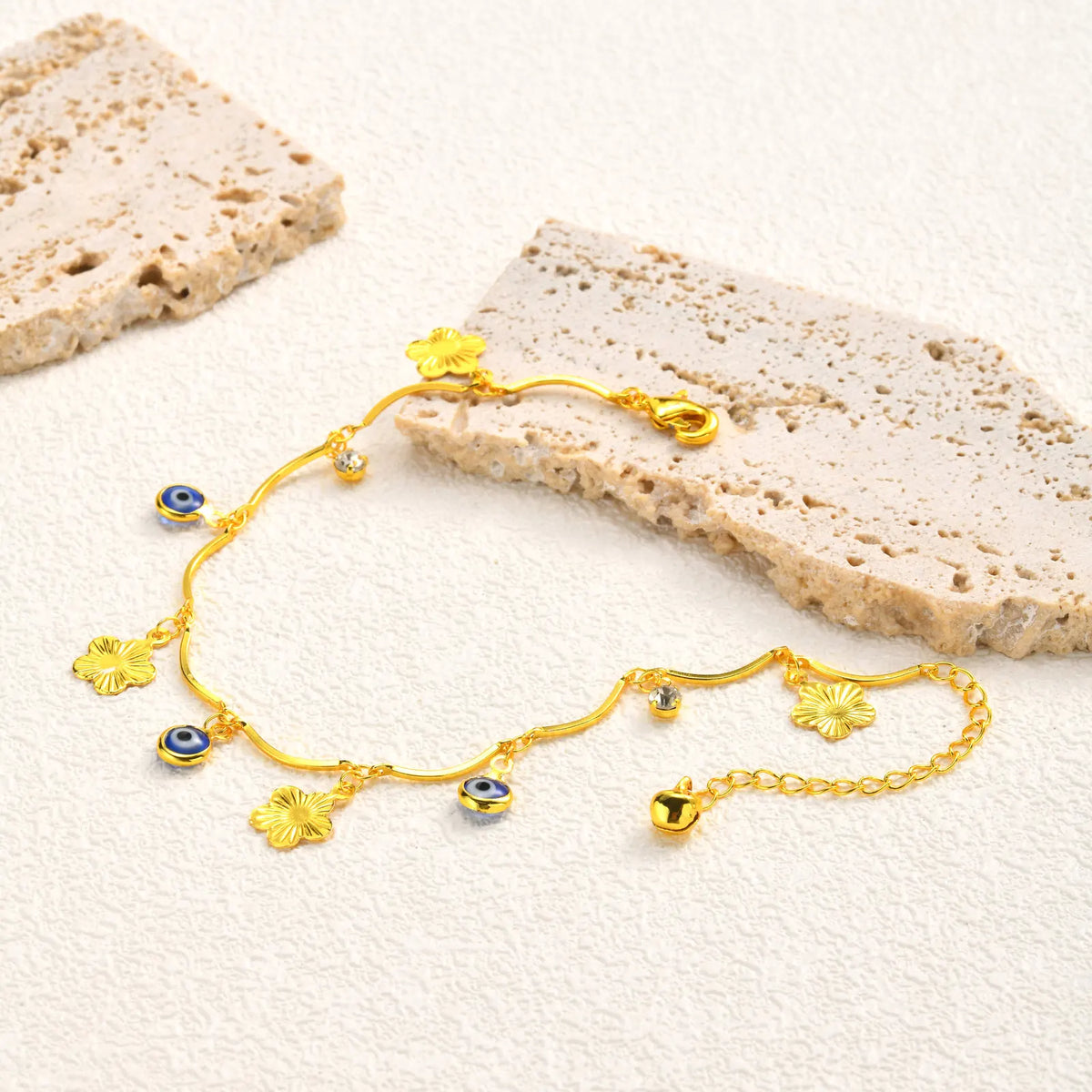 Bohemian Evil Eye Anklet – Gold Copper Flower Leaf Charm Fashion Anklet SPOT