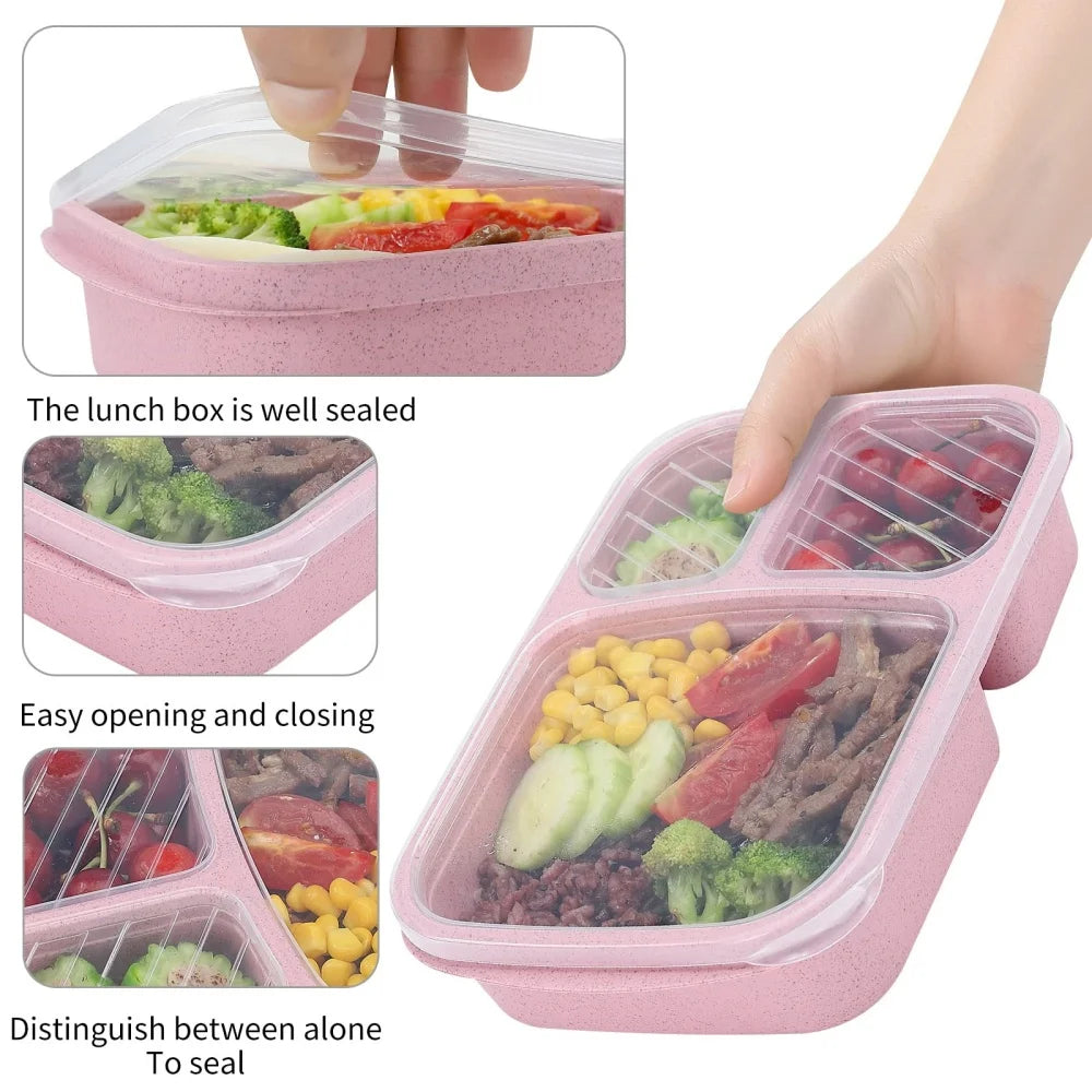 Wheat Straw Bento Lunch Box – 3-Compartment Meal Prep Set Bento Lunch Box SPOT
