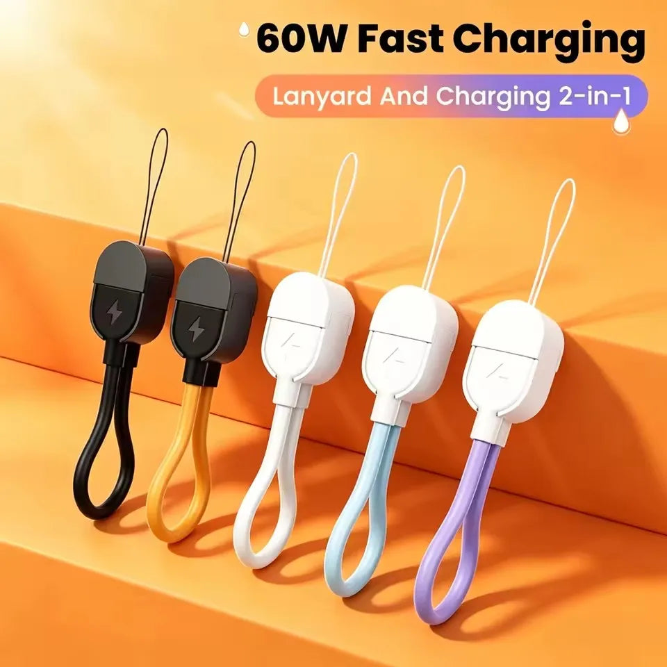 PD 60W USB-C Keychain Cable 17cm – Fast Charging & Data USB-C Charging Cable SPOT