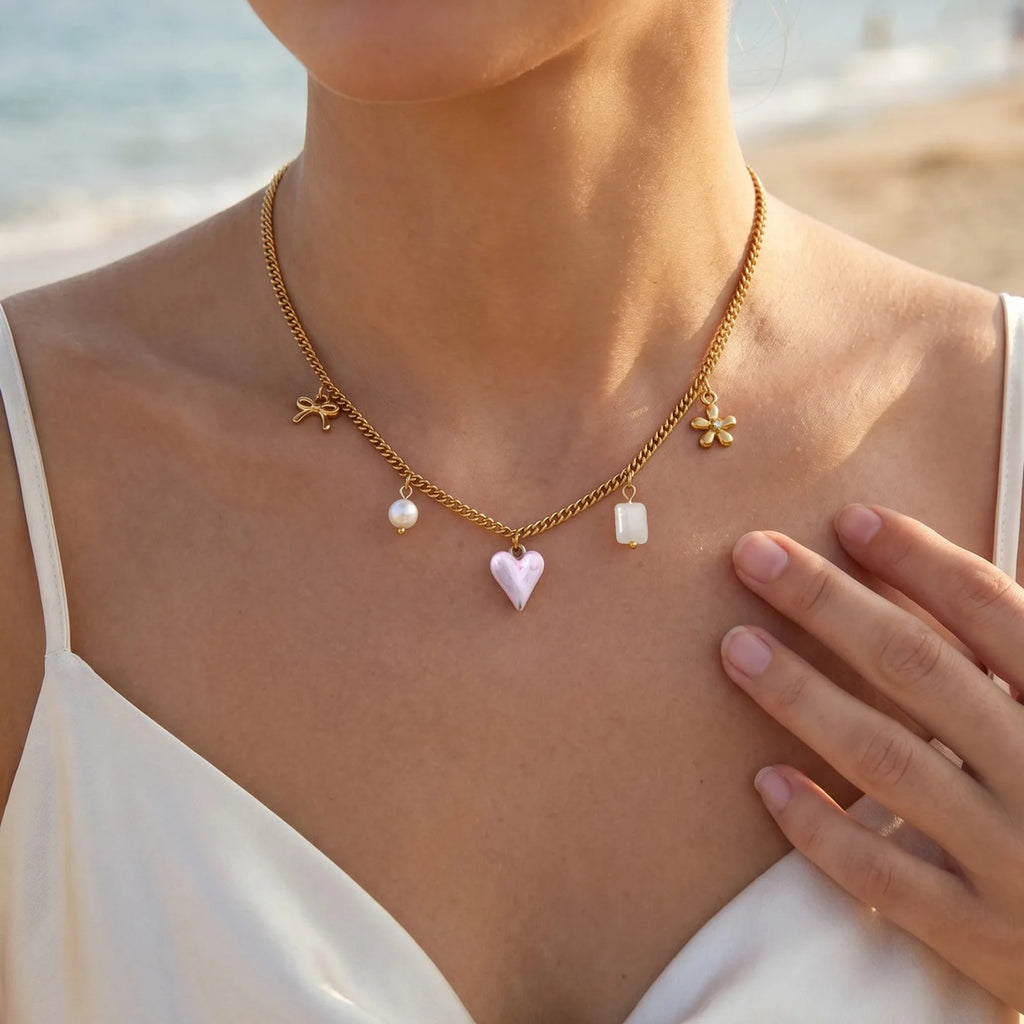 18K Gold Plated Pink Heart Pendant Necklace – Waterproof Pendant Necklace SPOT