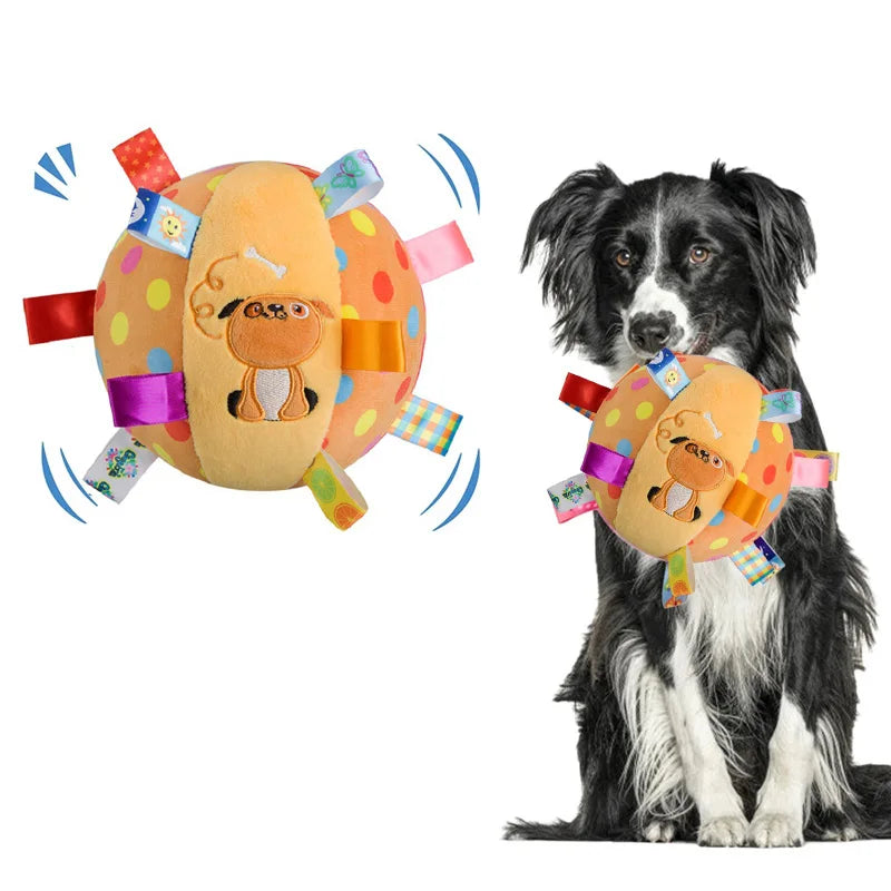 Interactive Ball Dog Toy – Bite-Resistant Plush Handle & Bells Interactive Dog Toy SPOT