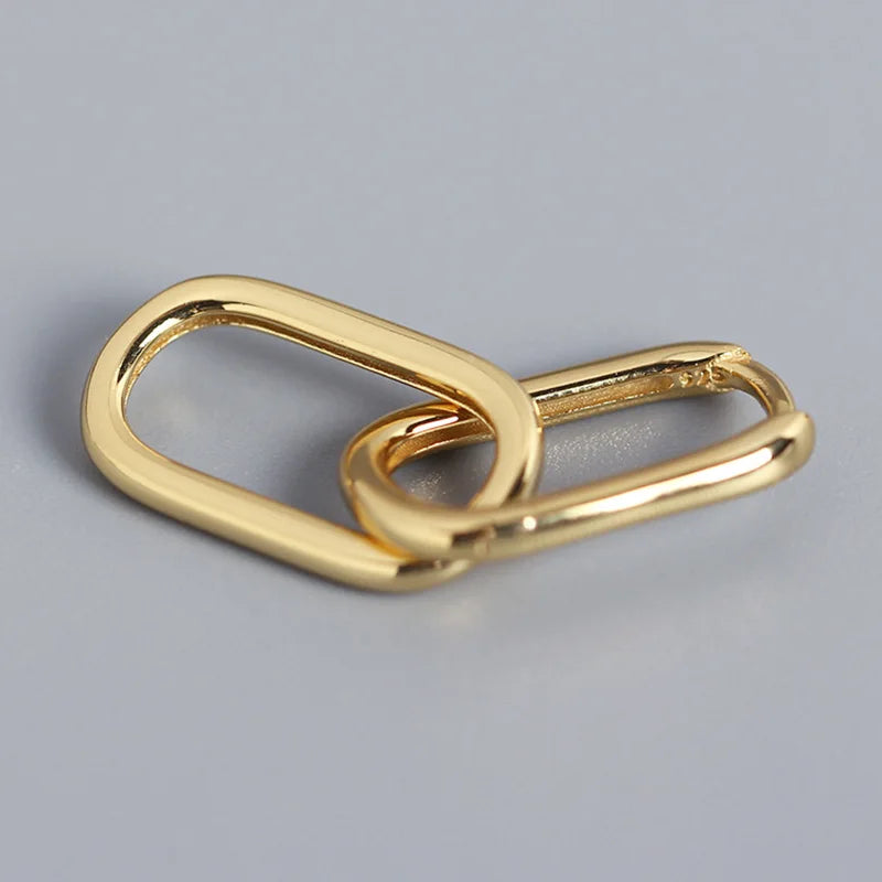 Geometric Oval Hoop & Rectangle Drop Earrings | Gold Minimalist Hoop Drop Earrings SPOT
